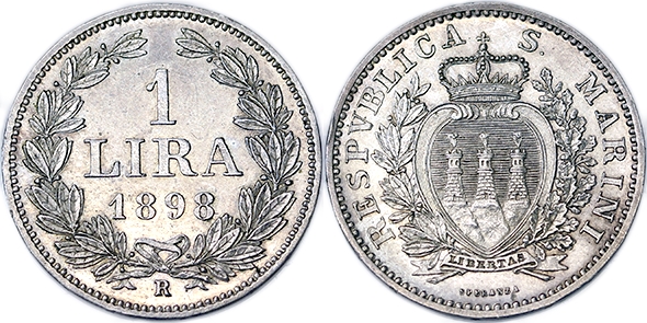 1 LIRA 1898 ROMA PRIMA MONETAZIONE 1864-1906 SAN MARINO R Spl/Q.Fdc-XF/A.Unc #5731