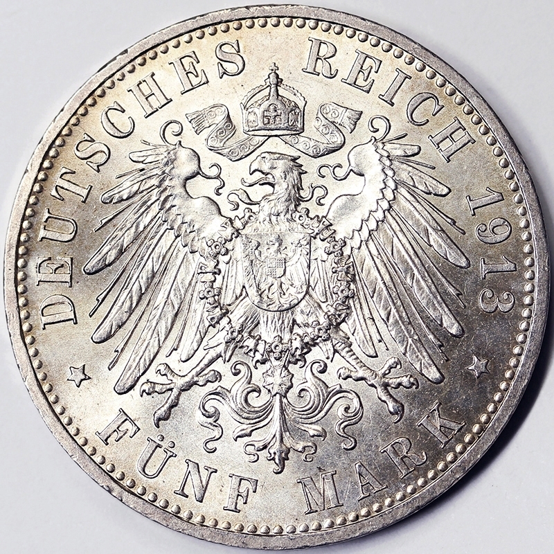 5 MARCHI 1913 BERLINO GUGLIELMO II 1888-1918 PRUSSIA GERMANIA Q.FDC/A.UNC #4662