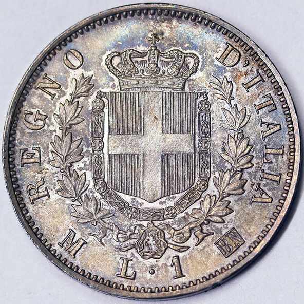 1 LIRA 1867 Milano VITTORIO EMANUELE II argento Fdc #P14
