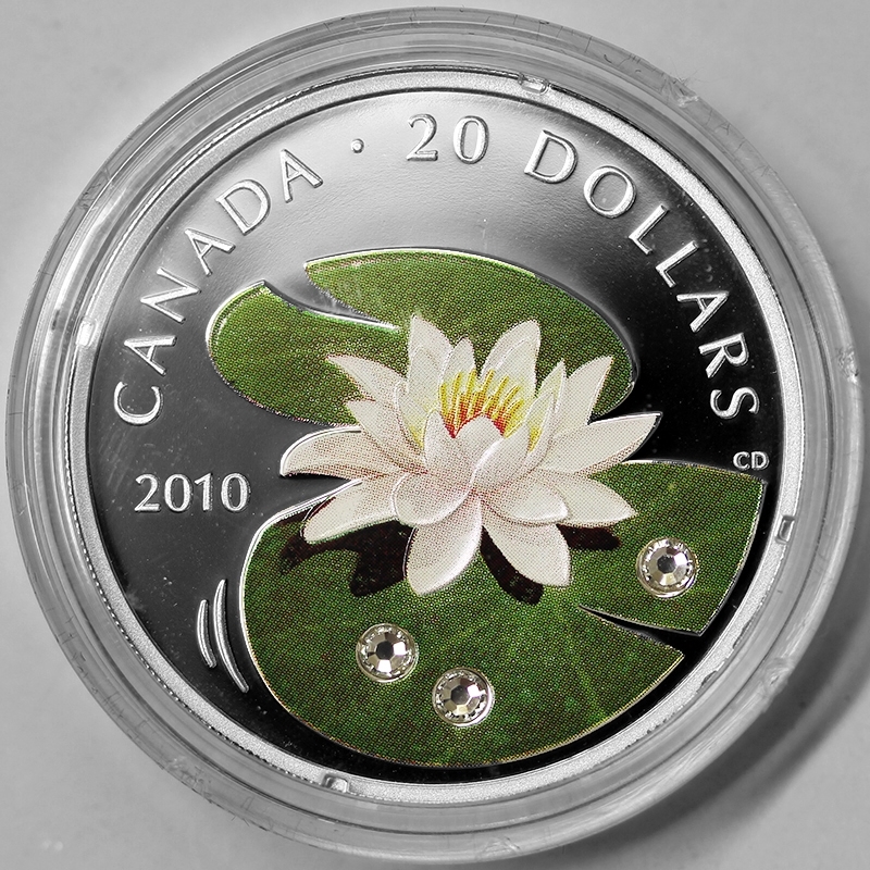 20 DOLLARS 2010 FIORE DI NINFEA CANADA PROOF ARGENTO CON SWAROVSKI #7423A