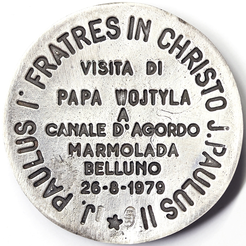 MEDAGLIA STRAORDINARIA VISITA A CANALE D'AGORDO MARMOLADA E BELLUNO GIOVANNI PAOLO II 1978-2005 CITTA' DEL VATICANO FDC/UNC MOLTO RARA #PL539