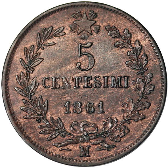 5 CENTESIMI 1861 Milano VITTORIO EMANUELE II Q.Fdc #P5