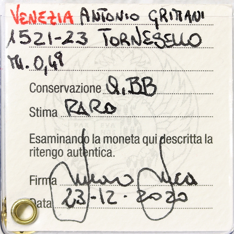 TORNESELLO ANTONIO GRIMANI (1521-1523) VENEZIA Q.BB/A.VF RARO #PV651
