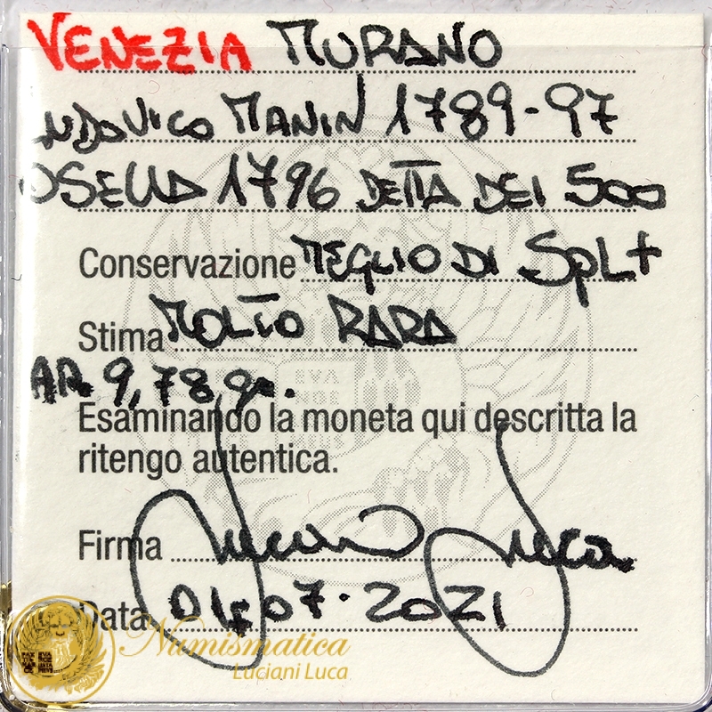 OSELLA 1796 DETTA DEI 500 LUDOVICO MANIN 1789-1797 MURANO VENEZIA MOLTO RARA MEGLIO DI SPL+ #PV399 OSELLA 1796 DETTA DEI 500 LUDOVICO MANIN 1789-1797 MURANO VENEZIA MOLTO RARA MEGLIO DI SPL+ #PV399