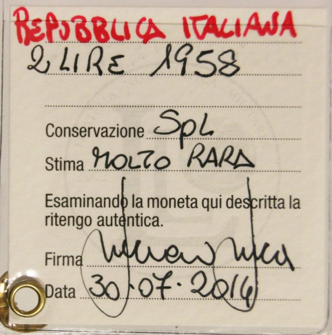 2 LIRE 1958 RAMO D'ULIVO REPUBBLICA ITALIANA Spl MOLTO RARA #PV35