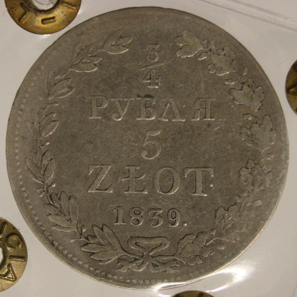 RUSSIAN POLISH COINS (NICOLA I° 1825 - 1855) 3/4 RUBLE - 5 ZLOTYCH 1839 VG/VF NON COMUNE #PV268