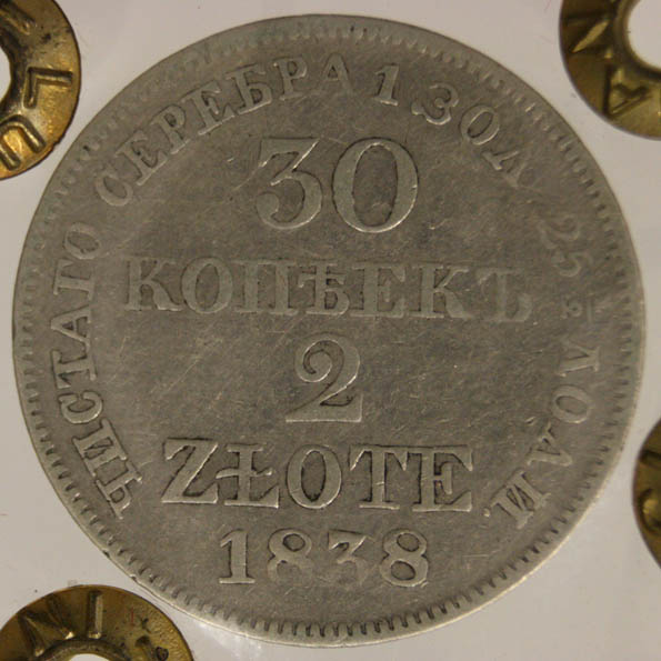 RUSSIAN POLISH COINS (NICOLA I° 1825 - 1855) 2 ZLOTE - 30 KOPEKS 1838 VG #PV270