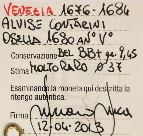 OSELLA 1680 Anno V Doge ALVISE CONTARINI 1676-1684 VENEZIA BEL BB+  MOLTO RARO #PV379