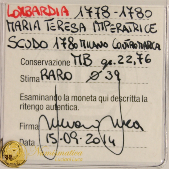 LOMBARDIA MARIA TERESA IMPERATRICE 1778 1780 SCUDO 1780 MILANO CONTROMARCA MB RARO #PV155 LOMBARDIA MARIA TERESA IMPERATRICE 1778 1780 SCUDO 1780 MILANO CONTROMARCA MB RARO #PV155