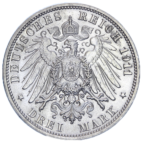 GERMANIA WURTTEMBERG WILHELM II° (1891-1913) 3 MARCHI 1911 Spl+ #PV787
