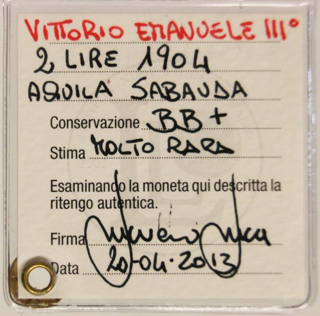 2 LIRE 1904 AQUILA SABAUDA VITTORIO EMANUELE III BB+ MOLTO RARA #PV140