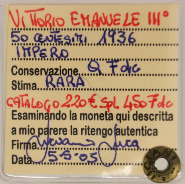 50 CENTESIMI 1936 Impero VITTORIO EMANUELE III REGNO D'ITALIA Q.Fdc RARA #PV151