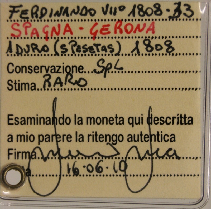 Ferdinando VII° Spagna Gerona 1 Duro  5 Pesetas  1808 Spl #PV349