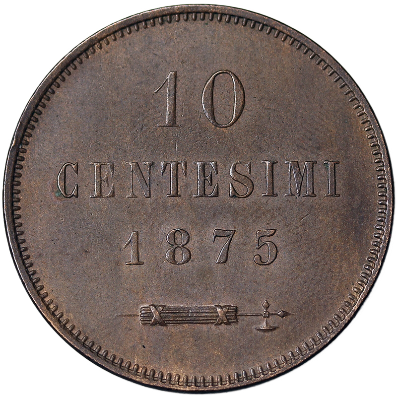 10 CENTESIMI 1875 MILANO PRIMA MONETAZIONE 1864-1906 SAN MARINO RARO RARE Spl+/XF+ #2067