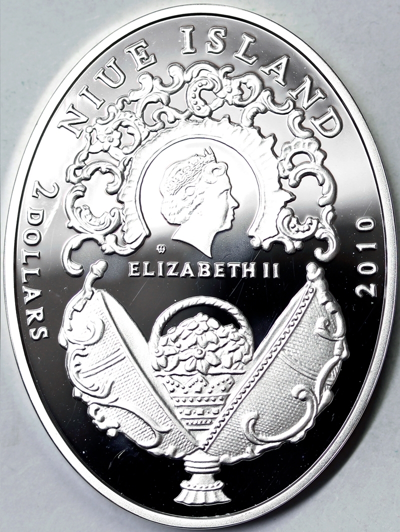 2 DOLLARS 2010 ELIZABETH II FABERGE' EGG LILIES OF THE VALLEY NIUE ISLAND PROOF #SLAB16