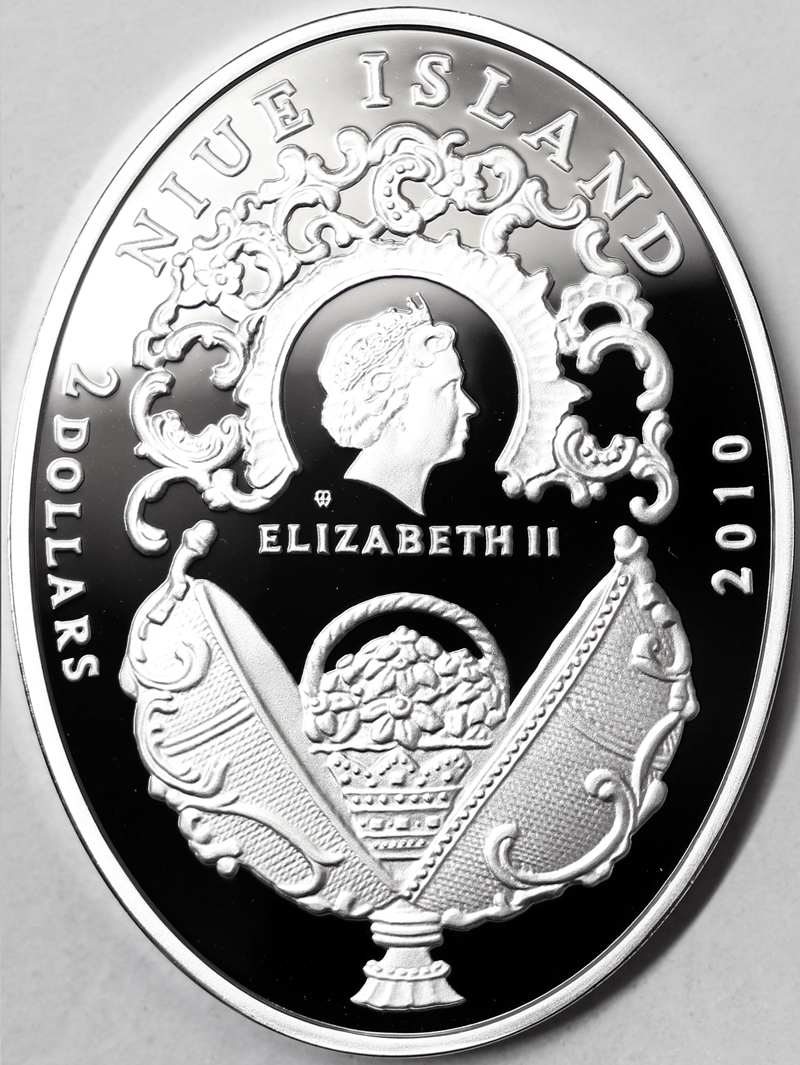 2 DOLLARS 2010 ELIZABETH II FABERGE' EGG CLOVER LEAF EGG NIUE ISLAND PROOF #SLAB18