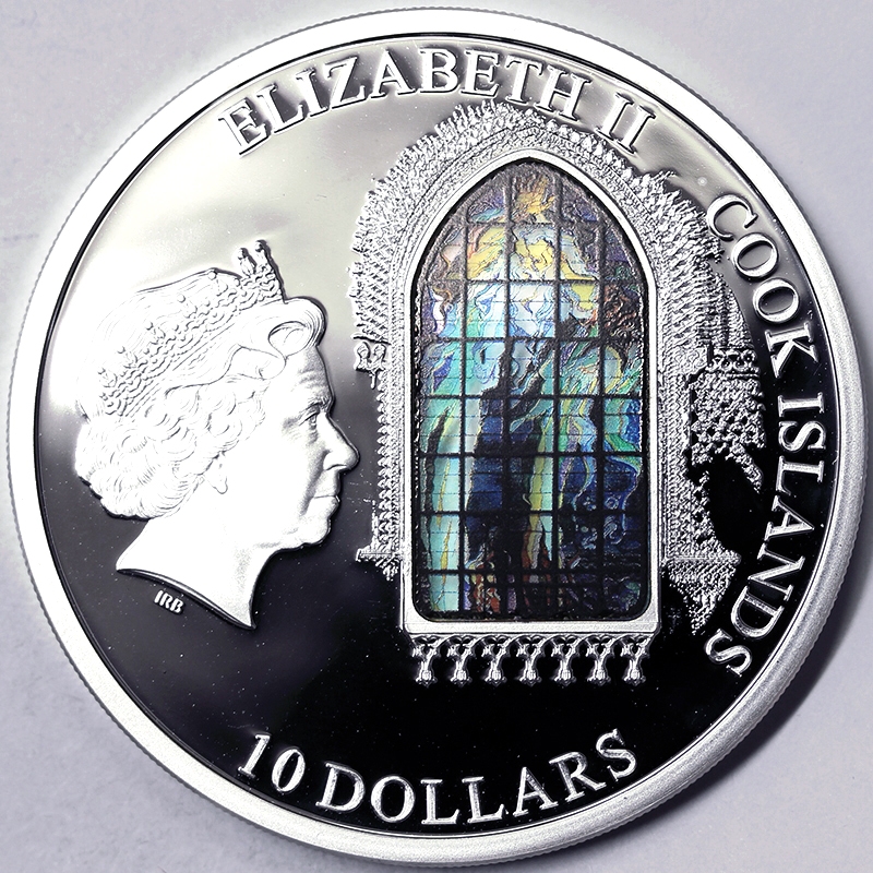 10 DOLLARS 2012 ELIZABETH II WINDOWS OF HEAVEN CHURCH OF ST.FRANCIS KRAKOW CRAKOW COOK ISLANDS PROOF #SLAB27