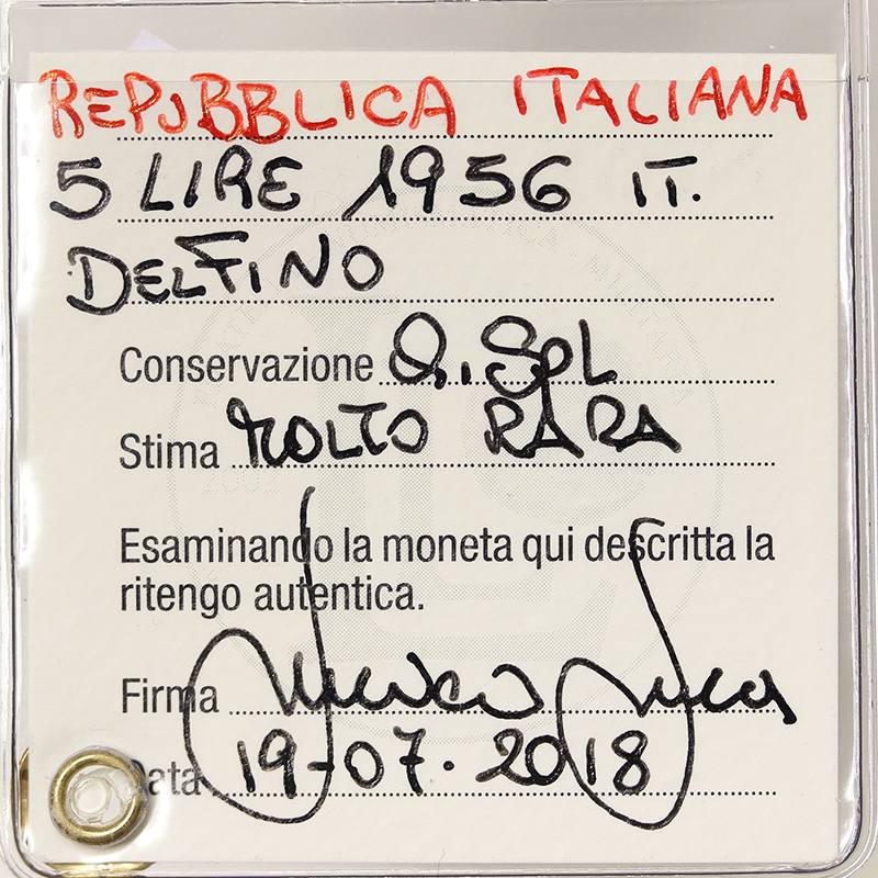5 LIRE 1956 Delfino REPUBBLICA ITALIANA Q.Spl MOLTO RARA #PV36