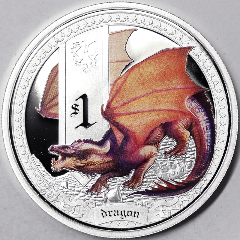 1 DOLLAR 2014 MYTHICAL CREATURES DRAGON TUVALU PROOF #MD157