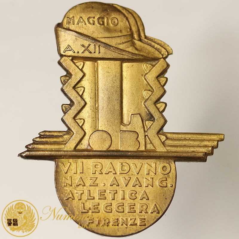 DISTINTIVO VII RADUNO NAZIONALE AVANGUARDIA ATLETICA LEGGERA FIRENZE 1934 ANNO XII FASCISMO #C230