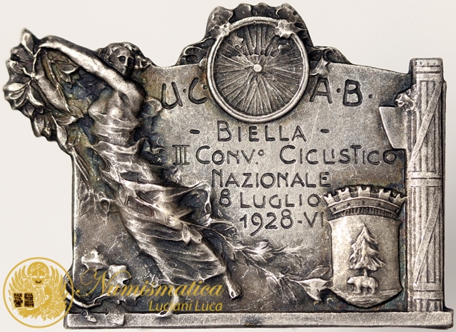 DISTINTIVO UCAB III° CONVEGNO CICLISTICO NAZIONALE BIELLA 1928 Anno VI FASCISMO #345