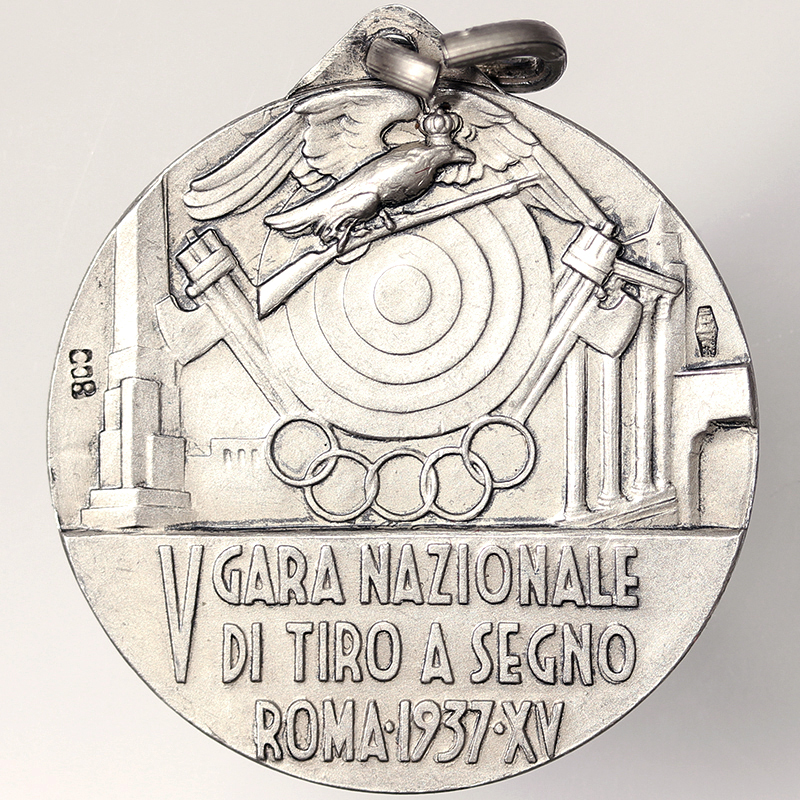 MEDAGLIA 5^ GARA NAZIONALE TIRO A SEGNO ROMA 1937 ANNO XV FASCISMO #MD1671