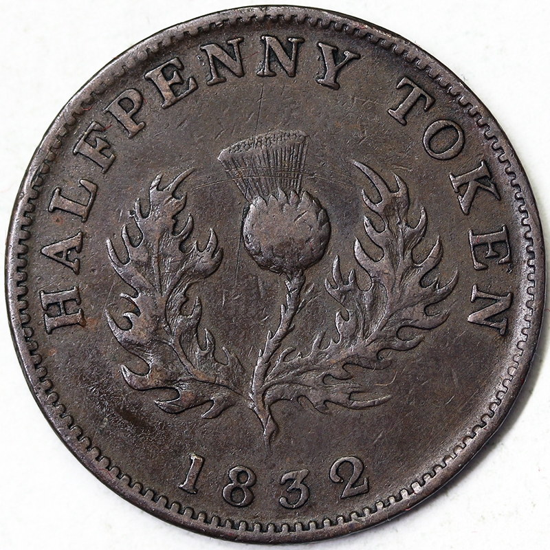 Token 1832 Canada Nuova Scozzia Giorgio IV Halfpenny  token  Ae Provincia Nuova Scozia Q.Spl #984