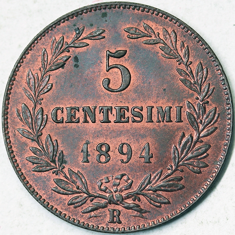 San Marino 5 centesimi 1894 Fdc rame rosso Vecchia monetazione #P80