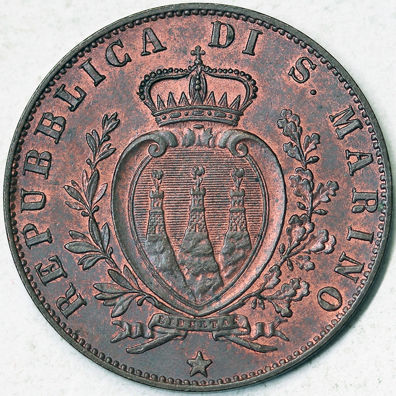 San Marino 5 centesimi 1894 Fdc rame rosso Vecchia monetazione #P80