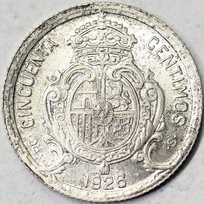 Spagna Alfonso XIII 50 Centimos 1926 Argento Q.Fdc #3586