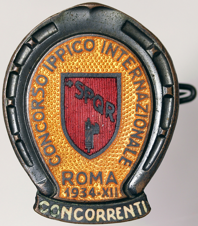 DISTINTIVO CONCORRENTI CONCORSO IPPICO INTERNAZIONALE ROMA 1934 ANNO XIII FASCISMO #770