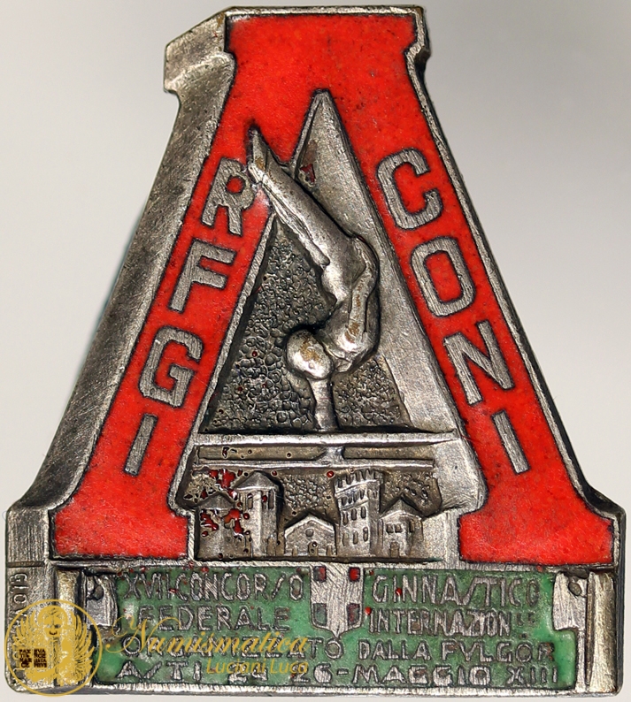 DISTINTIVO RFGI CONI XVII CONCORSO GINNASTICO INTERNAZIONALE FULGOR ASTI 1935 ANNO XIII FASCISMO #MD2552