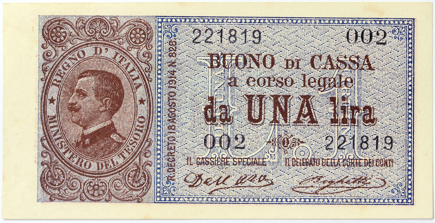 BUONO DI CASSA DA 1 LIRA 1914 PRIMA SERIE (002) BANCONOTA REGNO D'ITALIA #BI103