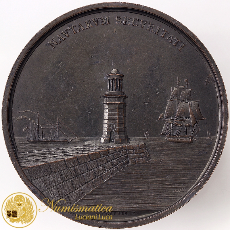 MEDAGLIA PER LA POSA DELLA PRIMA PIETRA DELLA DIGA AL PORTO VENEZIANO DI MALAMOCCO 1838 VENEZIA RARA Spl+/XF+ #MD655