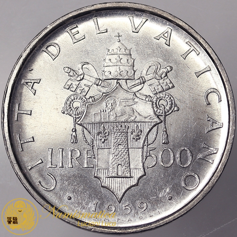 500 LIRE 1959 Anno I GIOVANNI XXIII CITTA' DEL VATICANO Ag #5029