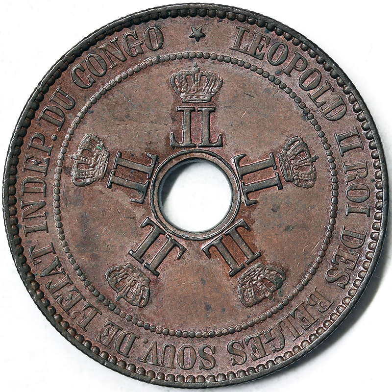 10 CENTIMES 1888 W LEOPOLD II 1865 1909 BELGIAN CONGO #1013A