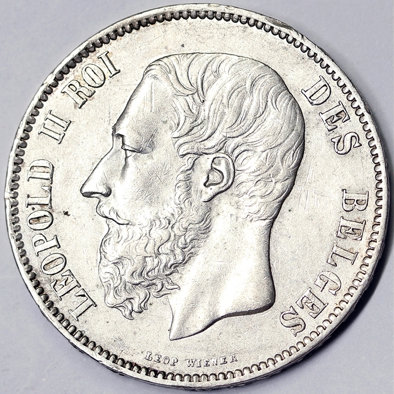 5 FRANCHI 1868 LEOPOLD II 1865-1909 BELGIO SPL+/XF+ #4371