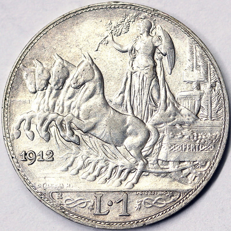 1 LIRA 1912 Roma VITTORIO EMANUELE III REGNO D'ITALIA argento Spl+  #1669A