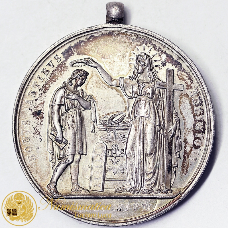 MEDAGLIA RELIGIOSA BONIS ARTIBVS RELIGIONI PRAEMIVM COLLEGIVM TAVRINENSE S. I. ARGENTO #MD3350