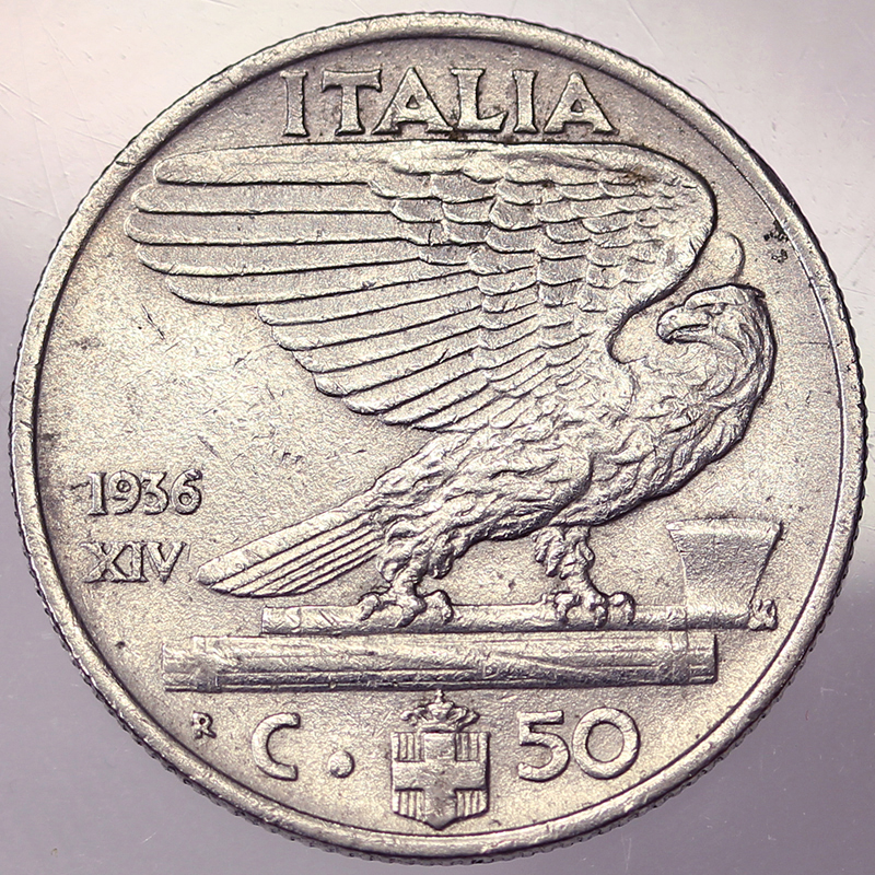 50 CENTESIMI 1936 VITTORIO EMANUELE III REGNO D'ITALIA BB RARO #PV628