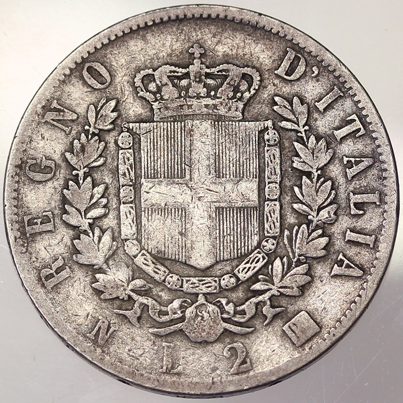 2 Lire 1863 Napoli Vittorio Emanuele II MB #PV630