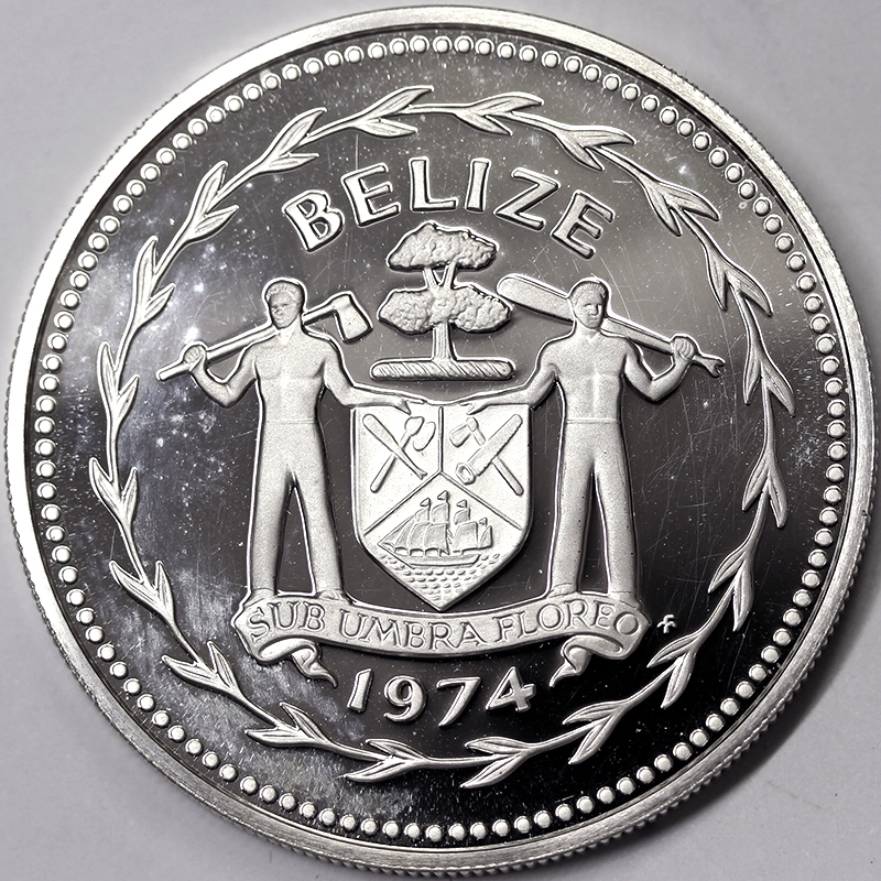 10 DOLLARS 1974 CURASSOW  BELIZE PROOF ARGENTO #584