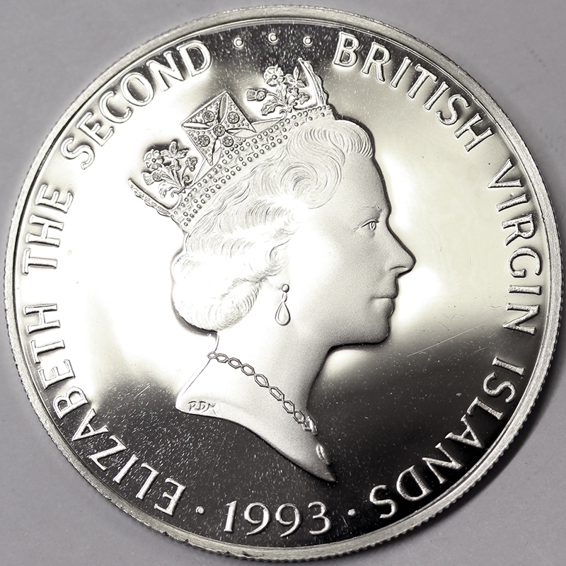 25 DOLLARS 1993 TIGRE ISOLE VERGINI BRITANNICHE PROOF ARGENTO #602