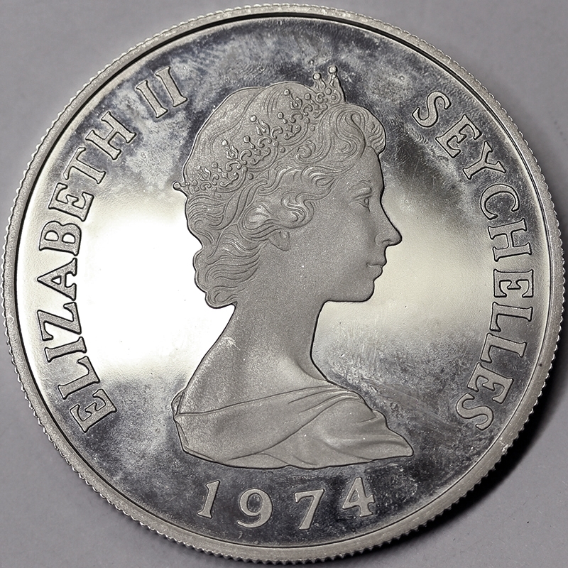 10 RUPIE 1974 TARTARUGA MARINA SEYCHELLES PROOF argento #4641