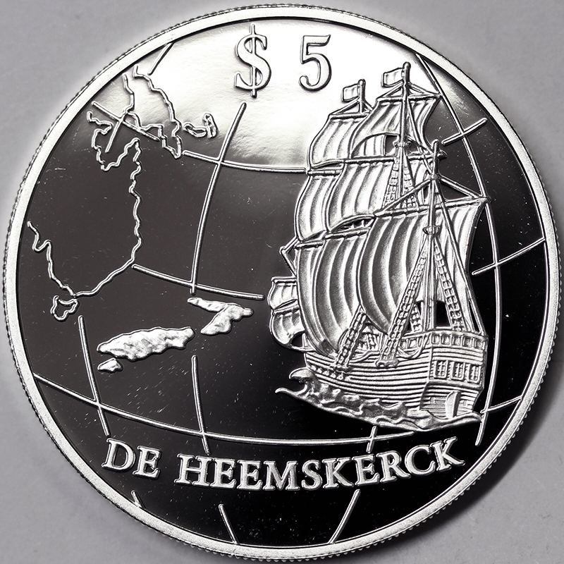 5 DOLLARS 1996 DE HEEMSKERCK VELIERO NUOVA ZELANDA PROOF ARGENTO #7412A