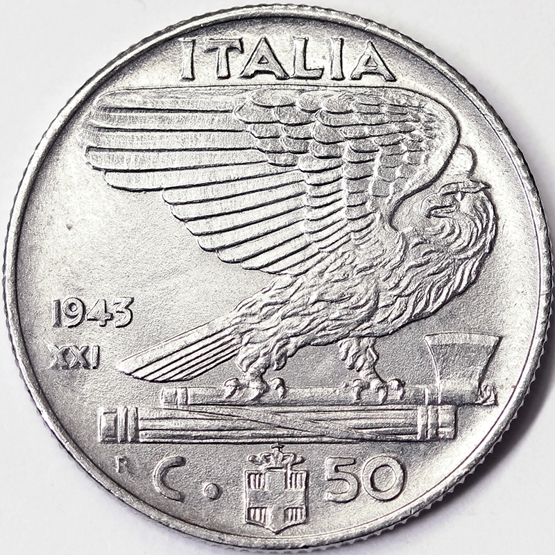50 CENTESIMI 1943 ROMA Anno XXI VITTORIO EMANUELE III REGNO D'ITALIA Q.FDC #6409