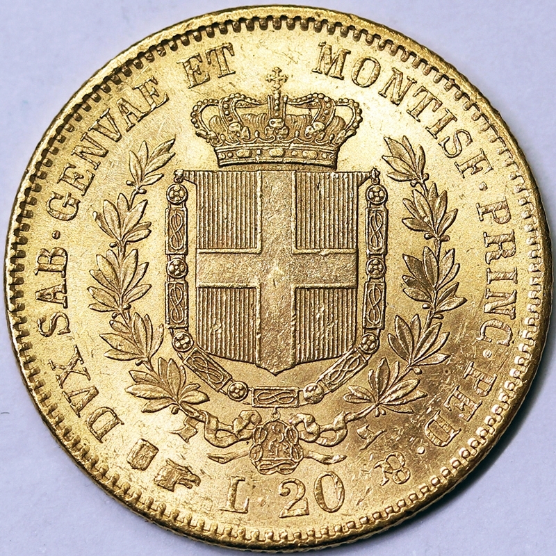 20 LIRE 1861 TORINO VITTORIO EMANUELE II 1849-1861 REGNO DI SARDEGNA SPL+/Q.FDC #PV408