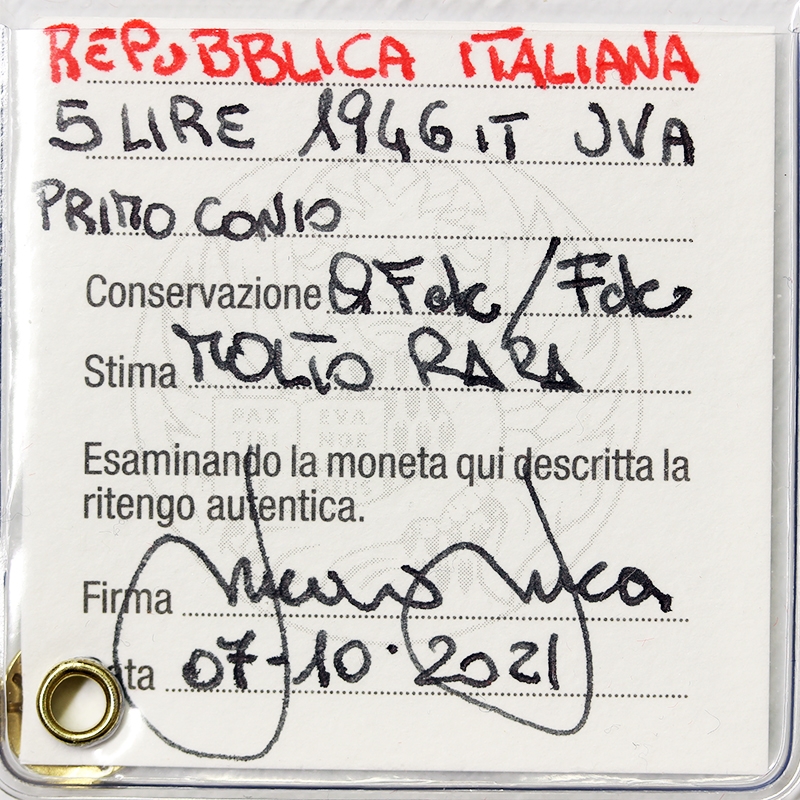 5 LIRE 1946 REPUBBLICA ITALIANA Q.Fdc/Fdc MOLTO RARA #PV31